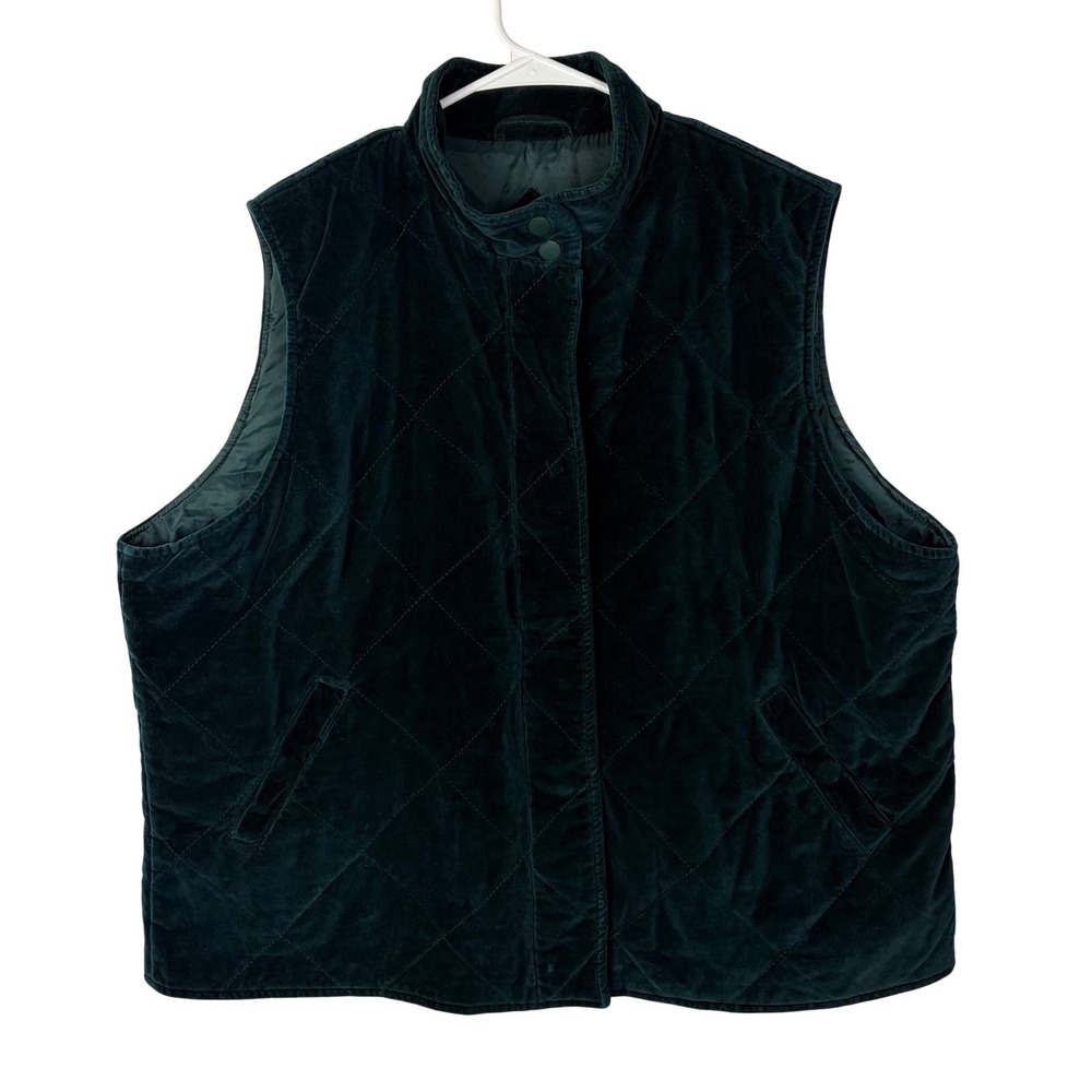 Climate Zone Green Quilted Velvet Vest Womens Plus 22/24 Snap Zip Puffer